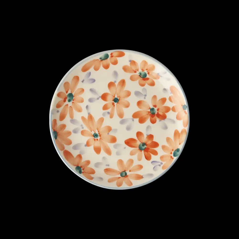 Ceramic Cake Plate Hand Painted Orange Flowers