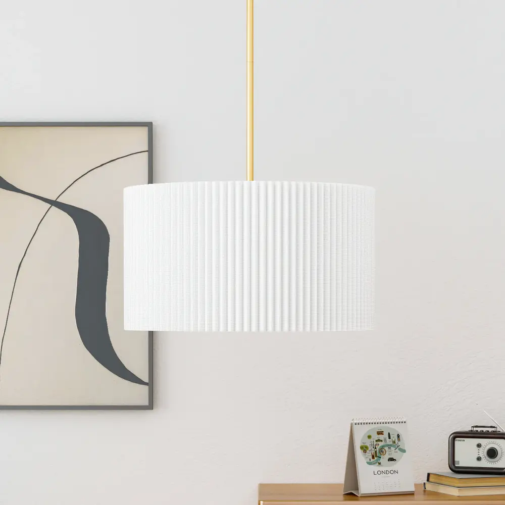 4-light Electroplating Brass Pearl Linen Shade Drum Chandelier Dining Room #28030