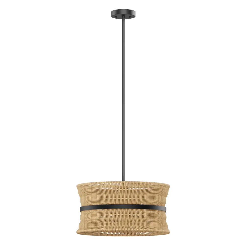 4-Light Rattan Shaded Drum Chandelier Dinning Room #28026