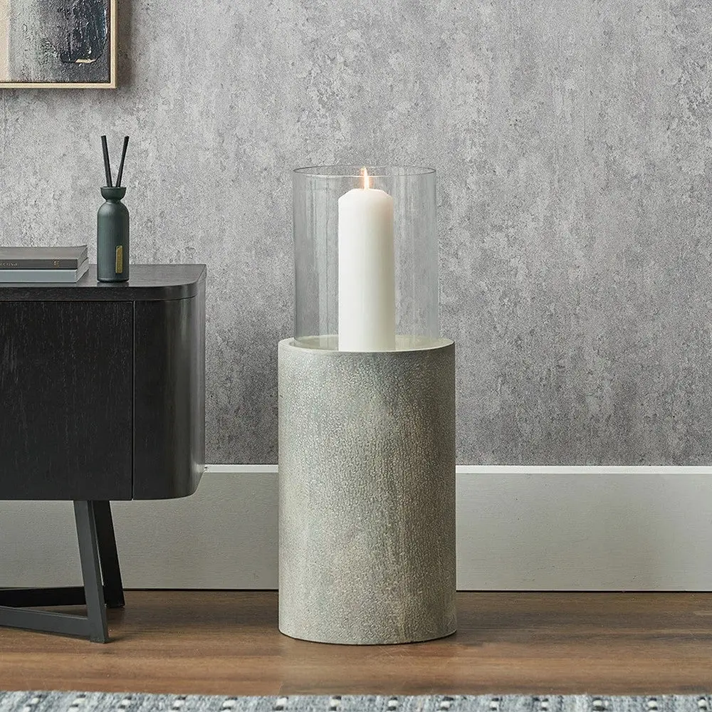 Big Hurricane Lantern - Stone Grey & Glass