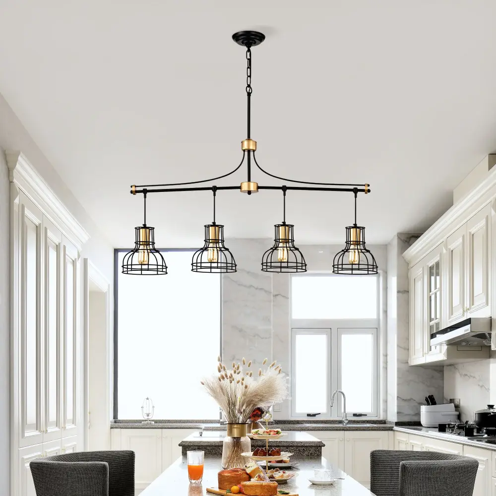 Dining Room Airy Fixture / Chandelier Table, 40 -" Hanging Farmhouse Linear Chandeliers, 5 Light Kitchen Island Lighting C...