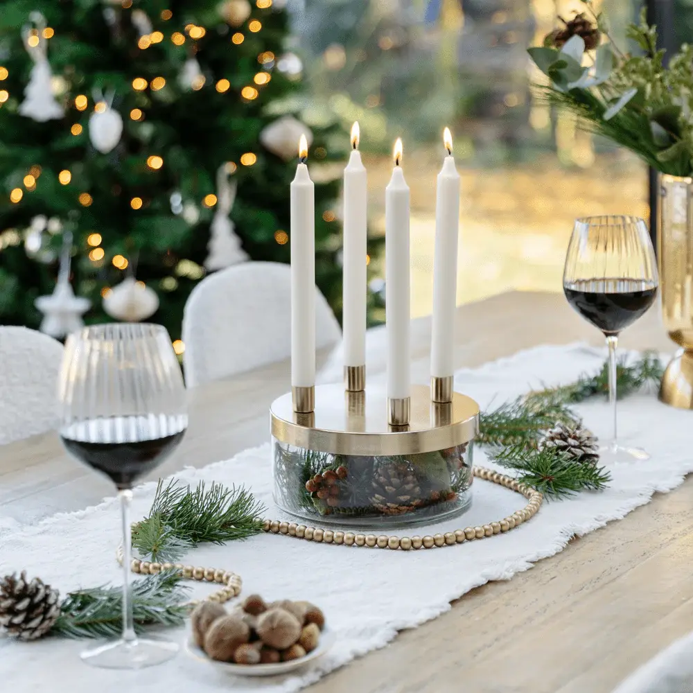 Glass Bowl Metal Candle Holder - Golden