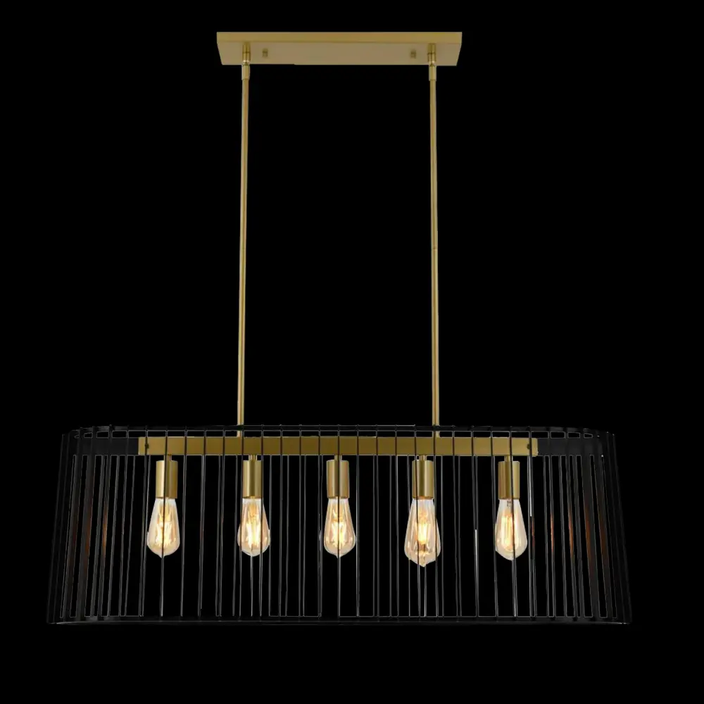 Maxax 5 - Airy Kitchen Island Rectangle Chandelier Wrought Iron Accent #MX2034