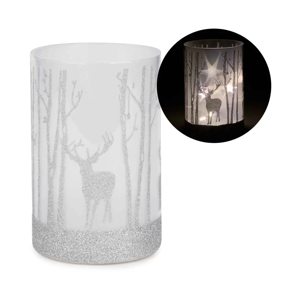 LED Glass Candle Holder Deer Image, 4" x 6"