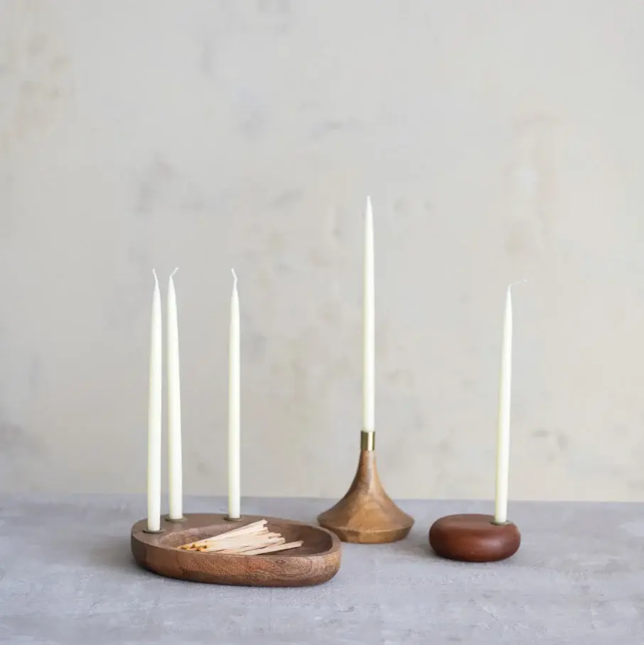 Mango Wood & All-metal Taper Holder