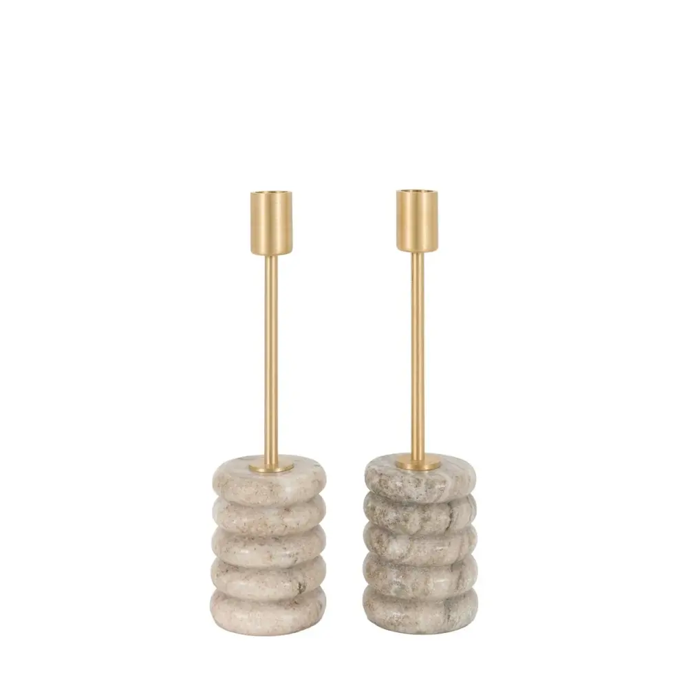Nori Adjust 2 Marble Candle Sticks - Gold