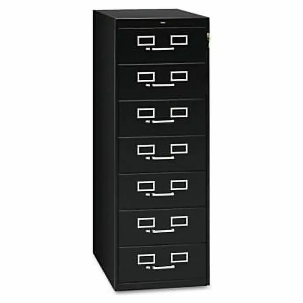 Seven-Drawer Multimedia Cabinet 5x8 Cards Black 19.13x28.5x52 Tennsco