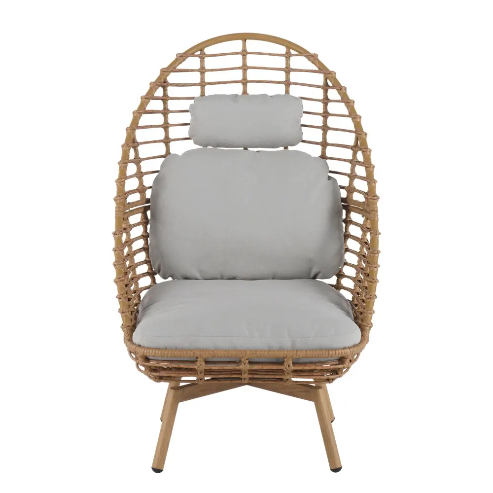 Ellis - Outdoor Wicker High Back Lounge Chair, Teak Finished Leg - Airy Brown / Beige