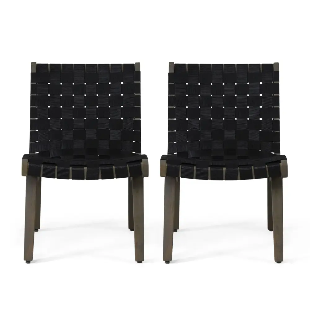 Lounge Chair Stunning Rope Weave Design, (Set 2) - Jet-black