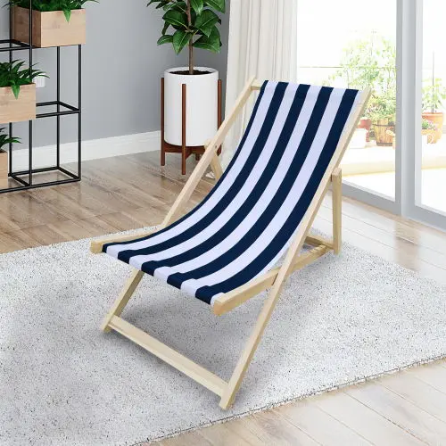 Sling Folding Chaise Lounge Chair - Stripe Azure Storage