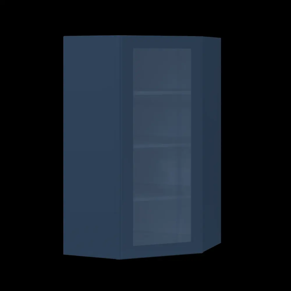 Frosted Glass Door Diagonal Corner Wall Kitchen Cabinet DCMD2442 Danbury Blue LessCare 24 . width 42 . height 12 . depth