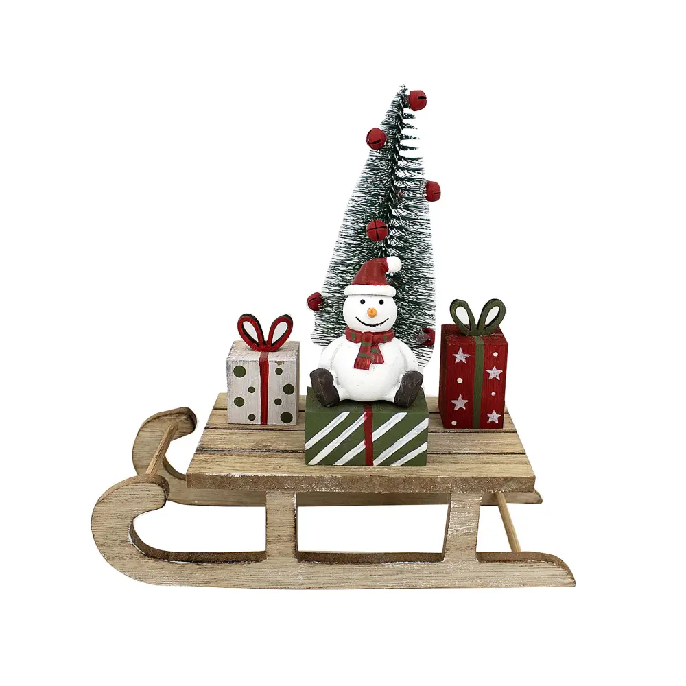 Decorative Hardwood Sleigh Snowman, Gifts and Tree, 7''