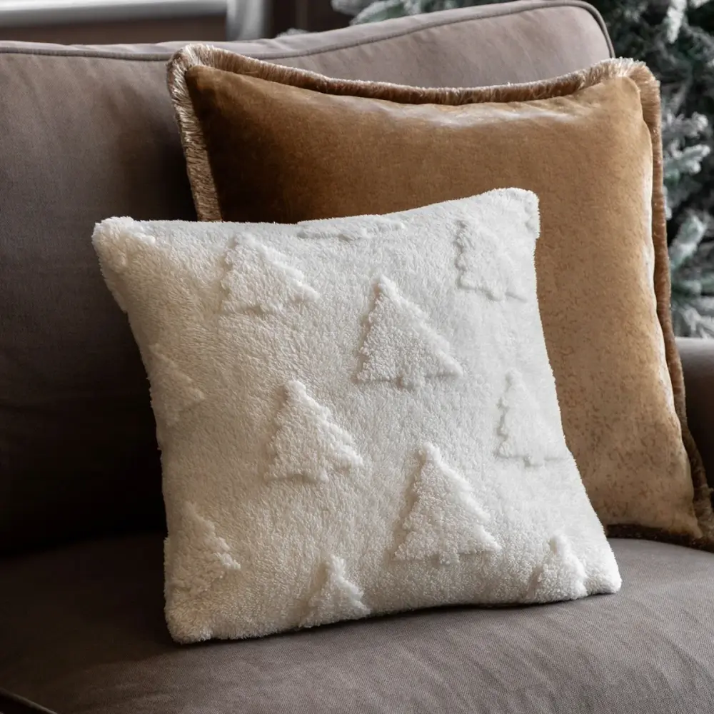 Deco Luxe Christmas Tree Sherpa Cushion - Cream