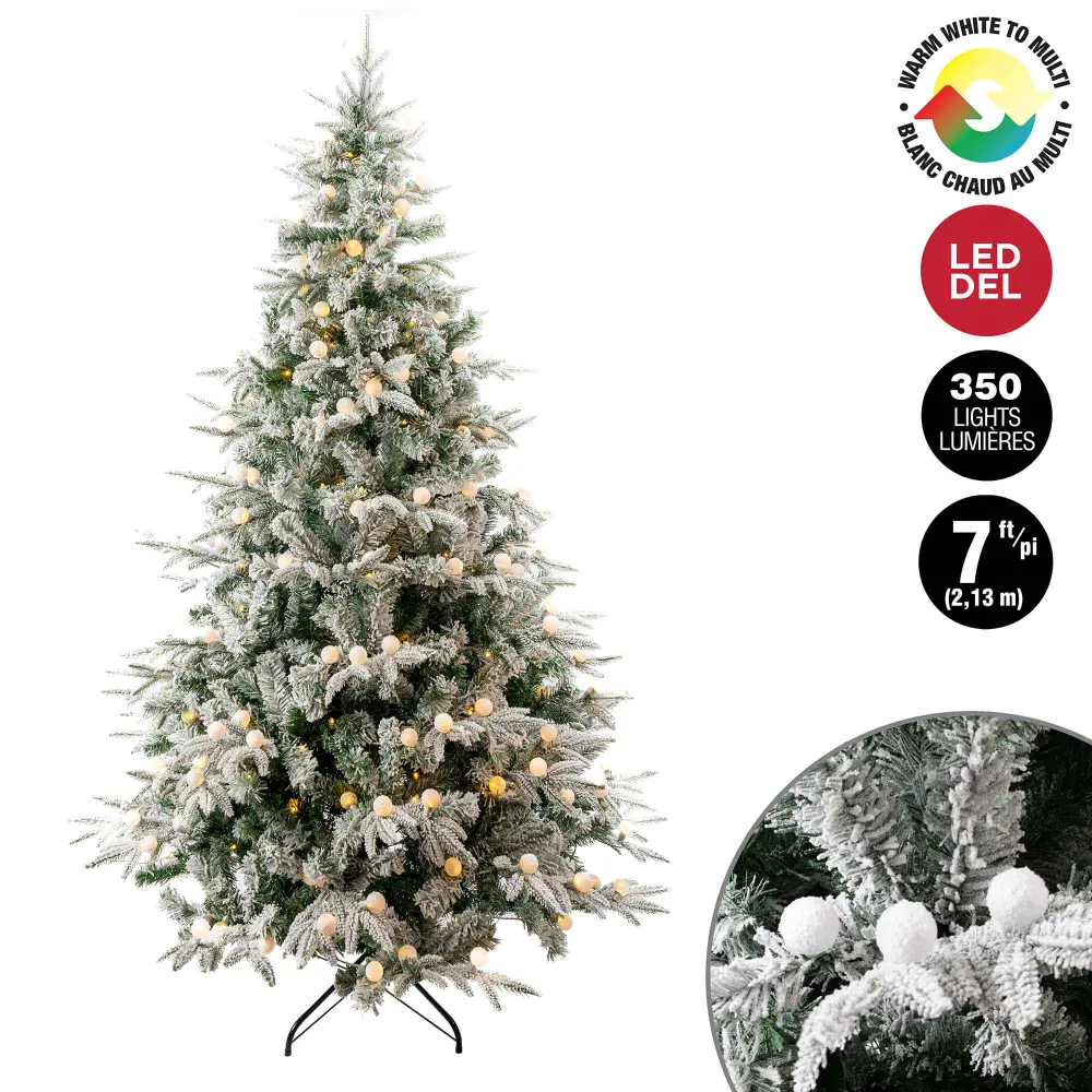 Flocked Christmas Tree 350 5 mm Dual-Color LED lights Runs and 873 Tips, 7' (2.13 m)