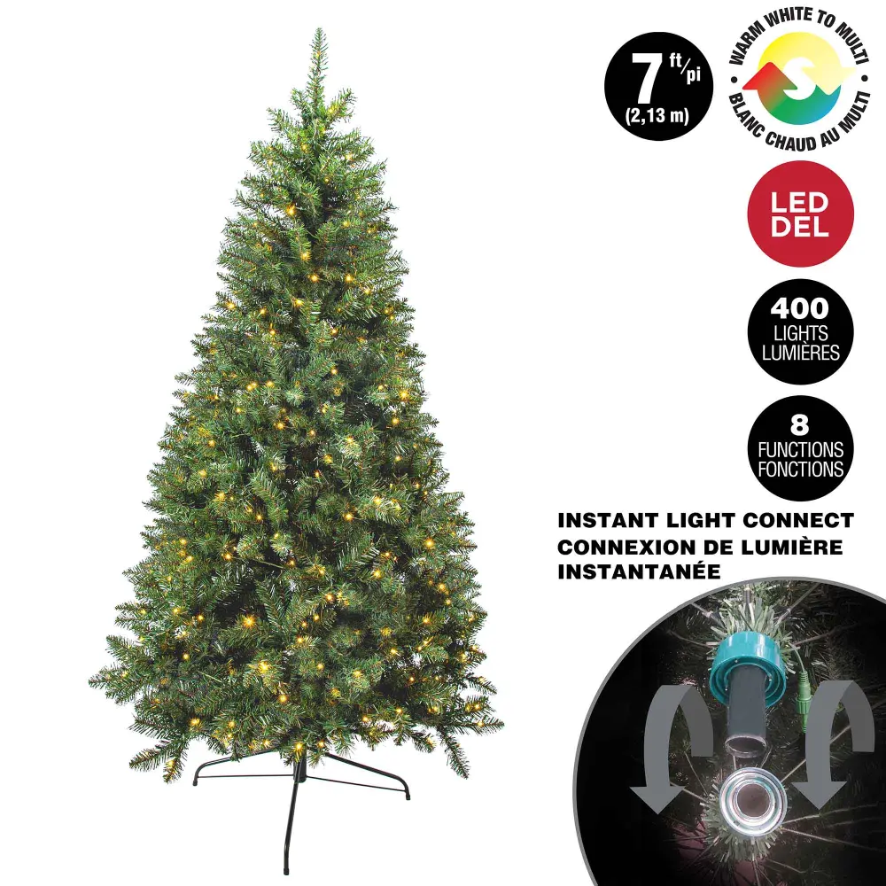 Noble Christmas Tree 400 Binary Color 5 mm LED Lights 8 Functions, Instant Connect Pole and 1,118 Tips, 7' (2.13 m)