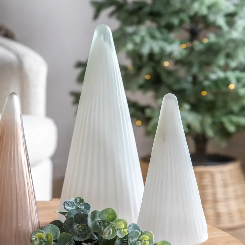 Ribbed Frosted Glass Miniature Tree - White