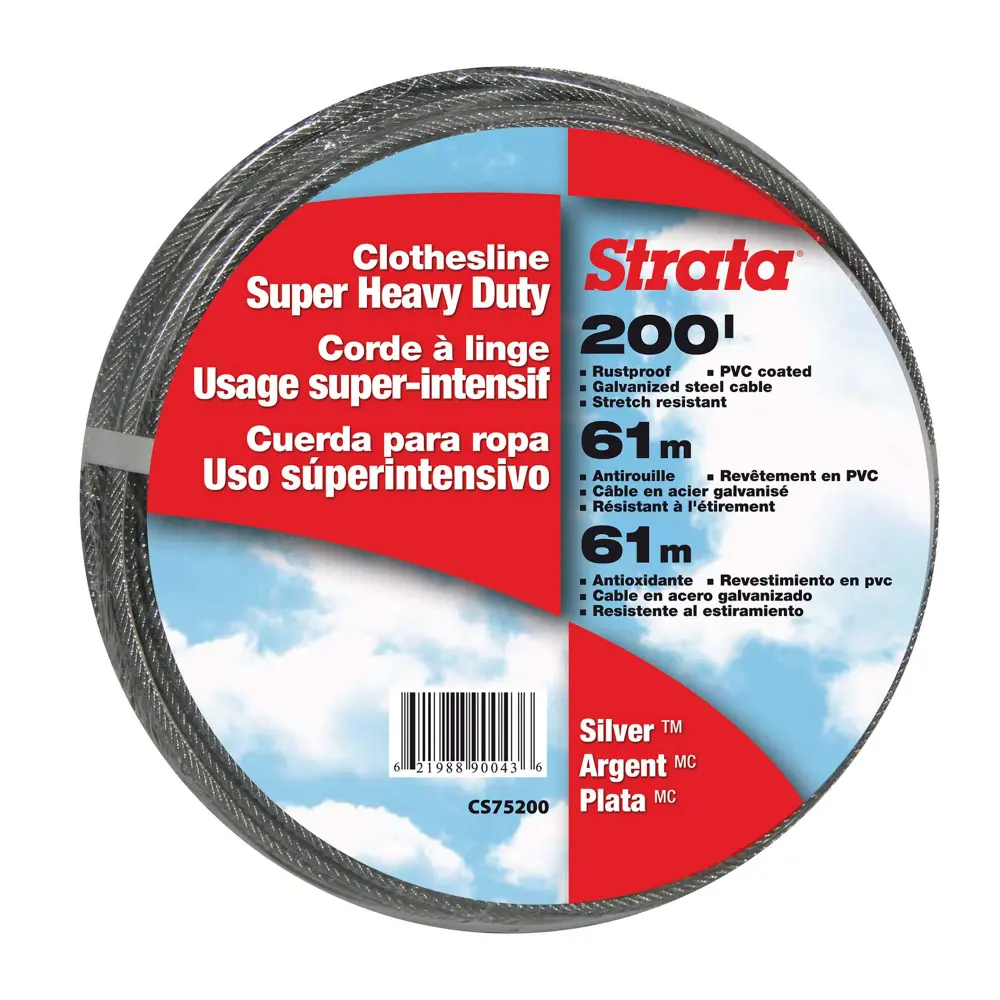 Silver Galvanized Hardened Clothesline Covered Clear PVC - 200'