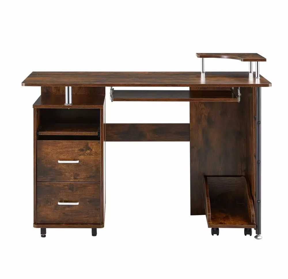 CoSoTower Solid Wood Computer Desk Office Table PC Droller Storage Shelves File Cabinet Two Drawers CPU Tray Shelf Plantin...