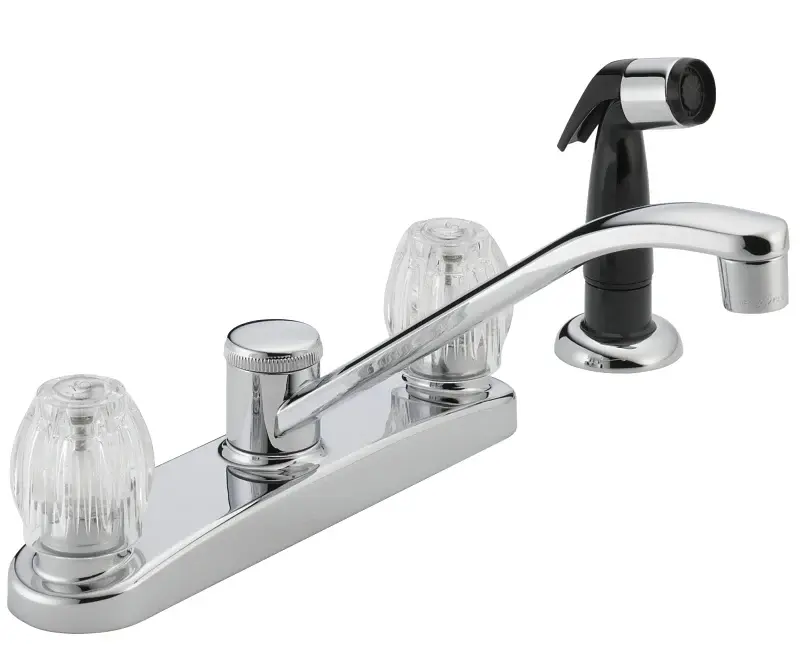 Delta P225LF Kitchen Faucet Side Sprayer, 1.8 gpm, 2-Handle, Chrome Plated, Deck, Knob Handle, Turn Spout