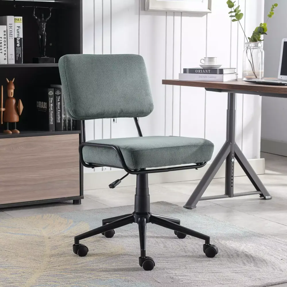 Corduroy Desk Chair Task Chair Home Office Chair Adjustable Height Swivel Rolling Chair Green MMTX