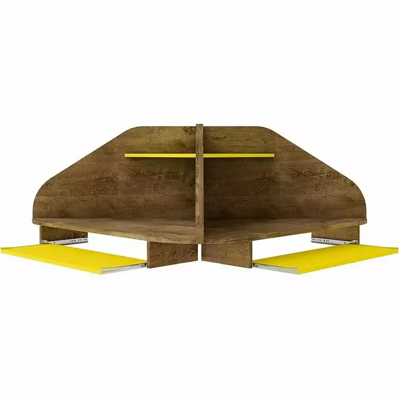 Bradley Floating 2-Piece Cubicle Section Desk Keyboard Shelf Rustic Brown Yellow Manhattan Comfort