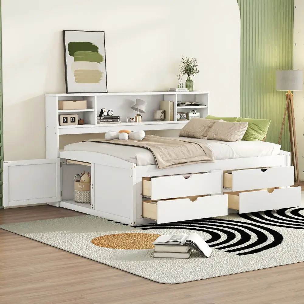 Daybed 2 Bedside Cabinets, Upper Shelves And 4 Drawers from Pima Cotton