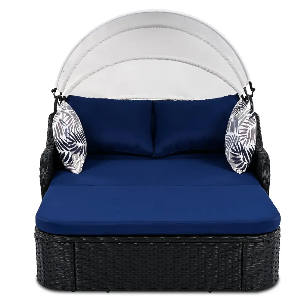 Outdoor Sunbed Adjustable Canopy, Daybed Pillows, Dual Lounge, PE Rattan Daybed
