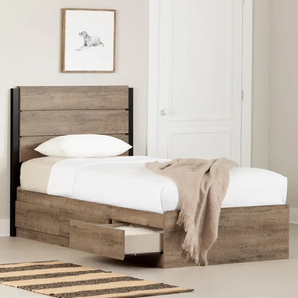 Twin Bed and Headboard Adjust - Arlen Weathered Oak