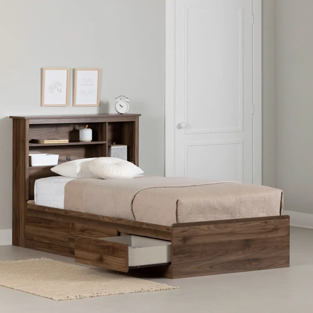 Twin Bed and Headboard Set - Yodi Wholesome Walnut