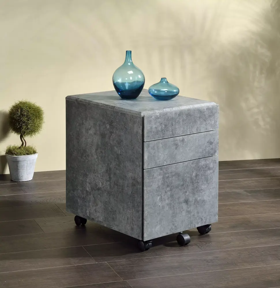 DeeHome ACME Jurgen File Cabinet Faux Concrete & Silver 92909