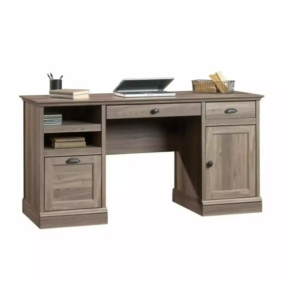 Sauder 2PC Office Set Executive Desk and Lateral File Cabinet Salt Oak