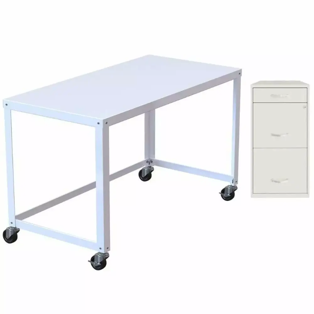Home Square 2-Piece Set Mobile Desk & 3 Drawer File Cabinet - Complete Office Solution