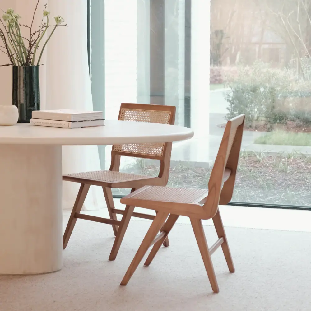 Premium Stretch Classic Dining Chair Walnut/Natural Rattan - Ruben