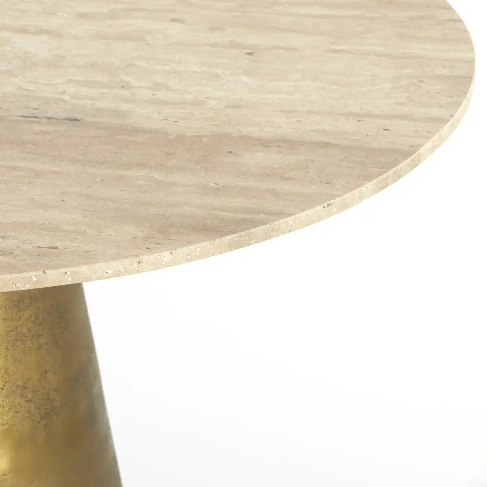 Ynez Travertine Round Dining Table - Antique Rustic gold