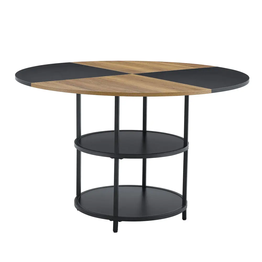 Diameter - Contemporary Splicing Circular Dining Table Double Layer Storage - Wood / Black