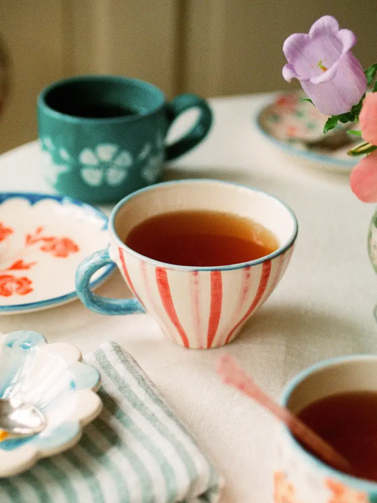 Ceramic Tea Cup Hand Painted Stripes - 5.0 oz