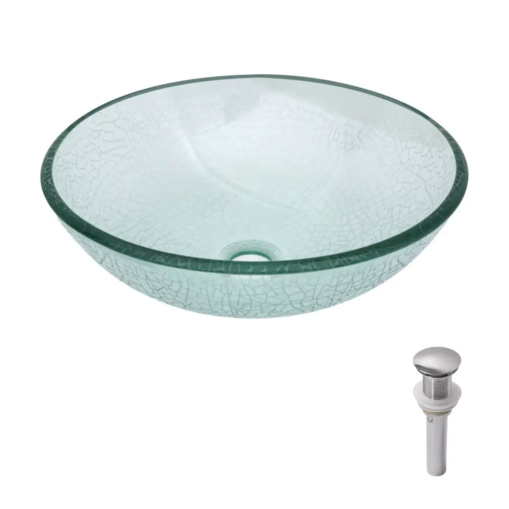 Crackle Vessel Sink, Round Bowl Pop Up Drain - Glass-like