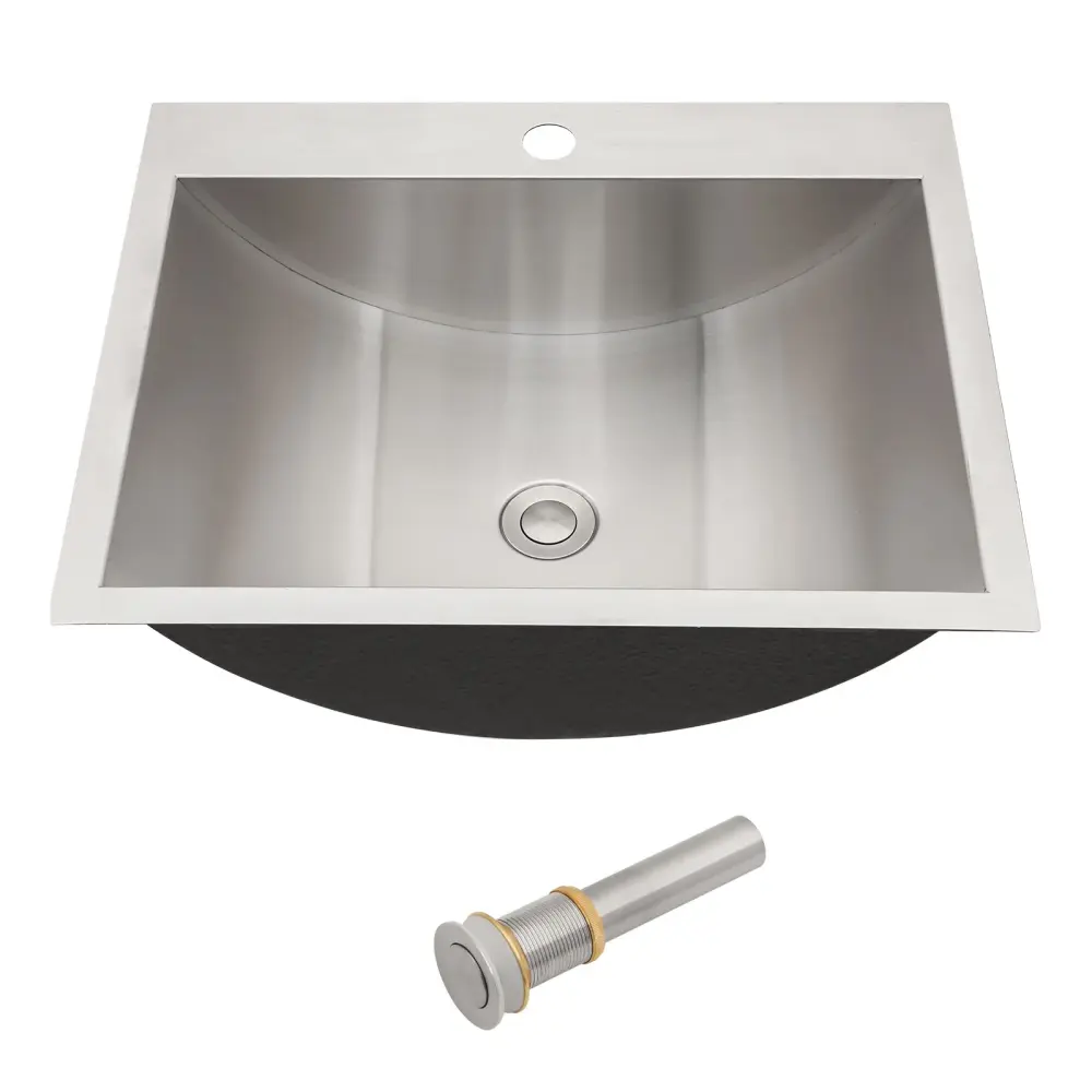 21 X 17" Drop Bathroom Sink Pop Up Drain, Stainless Metal Su304, Durable & Rust Resistant, Easy Installation - Brushed Nickel