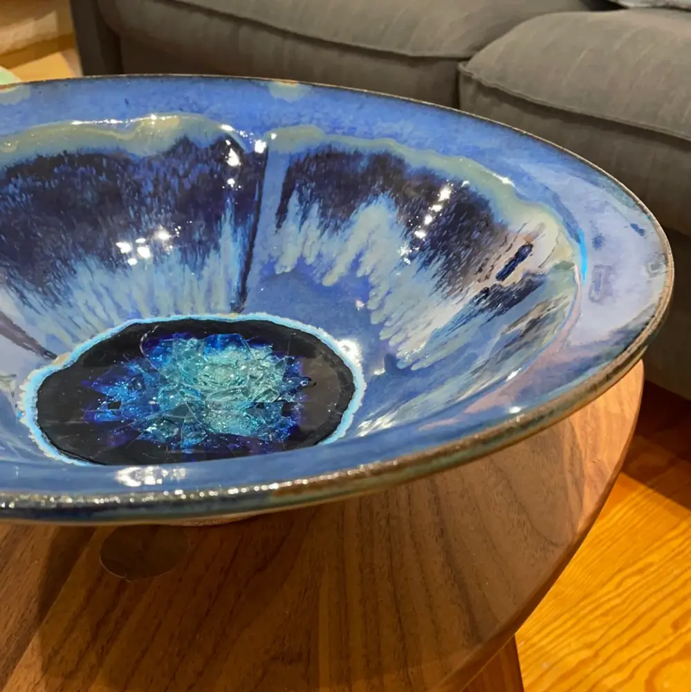 Flared 14” Bowl Glass Mint and Copper- XLarge