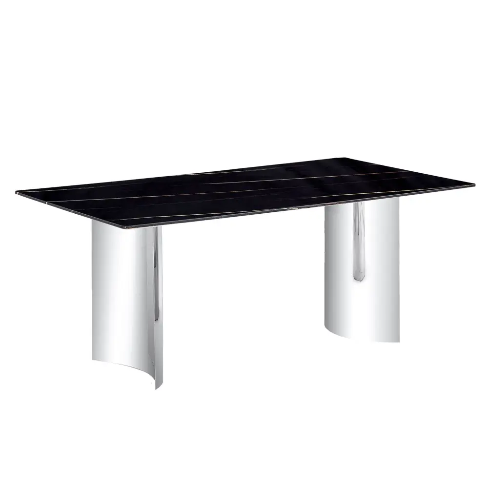 Modern Minimalist Dining Table Imitation Marble Glass Office And Metal Legs