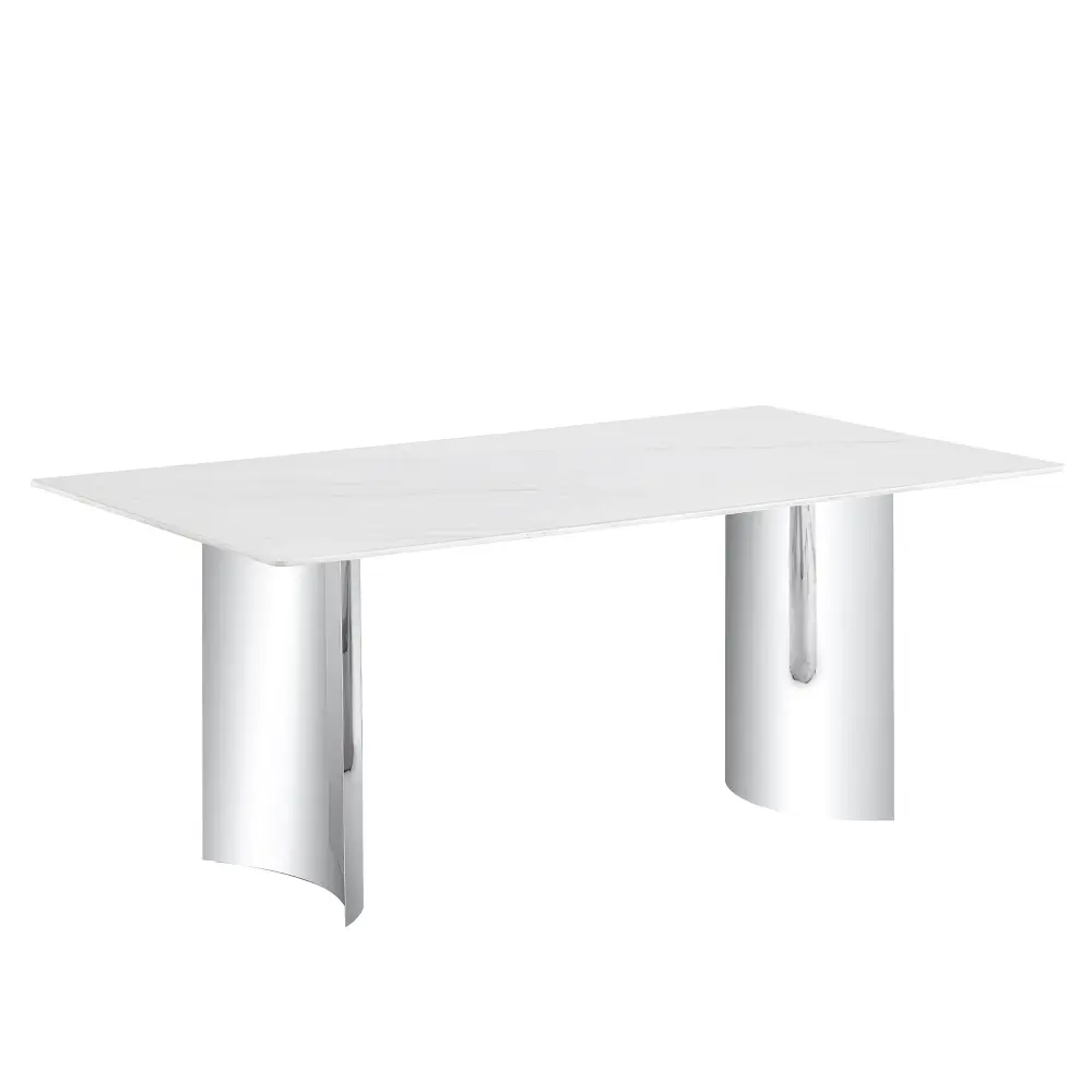Modern Minimalist Dining Table Imitation Marble Glass Office And Metal Legs