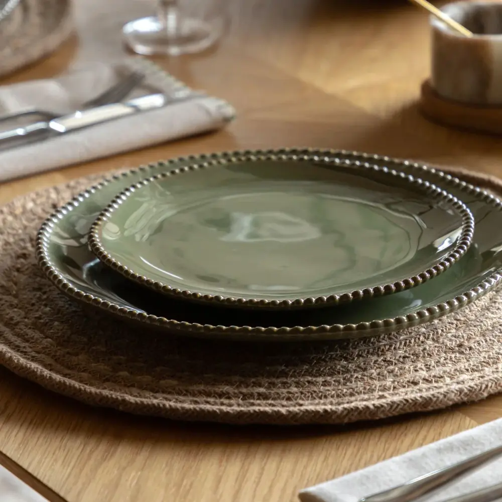 Organic Set 4 Beaded Side Plate - Olive
