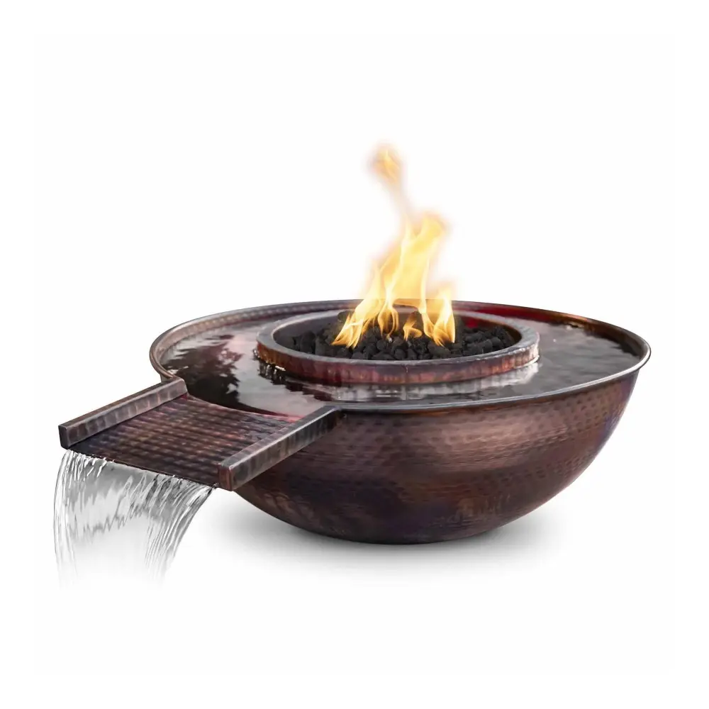Outdoor Plus - Sedona 27" Round Hammered Terra cotta Fire & Water Bowl Gravity Spill OPT-RCPRFWGS
