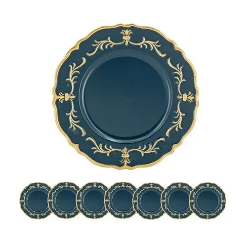 Plastic Charger Plate (Set 8) - Blue / Gold / Polypropylene