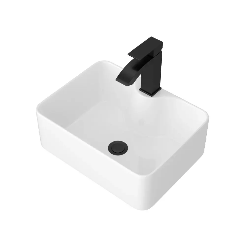 Rectangular Vessel Sink Faucet & Drain - Pearl / Black