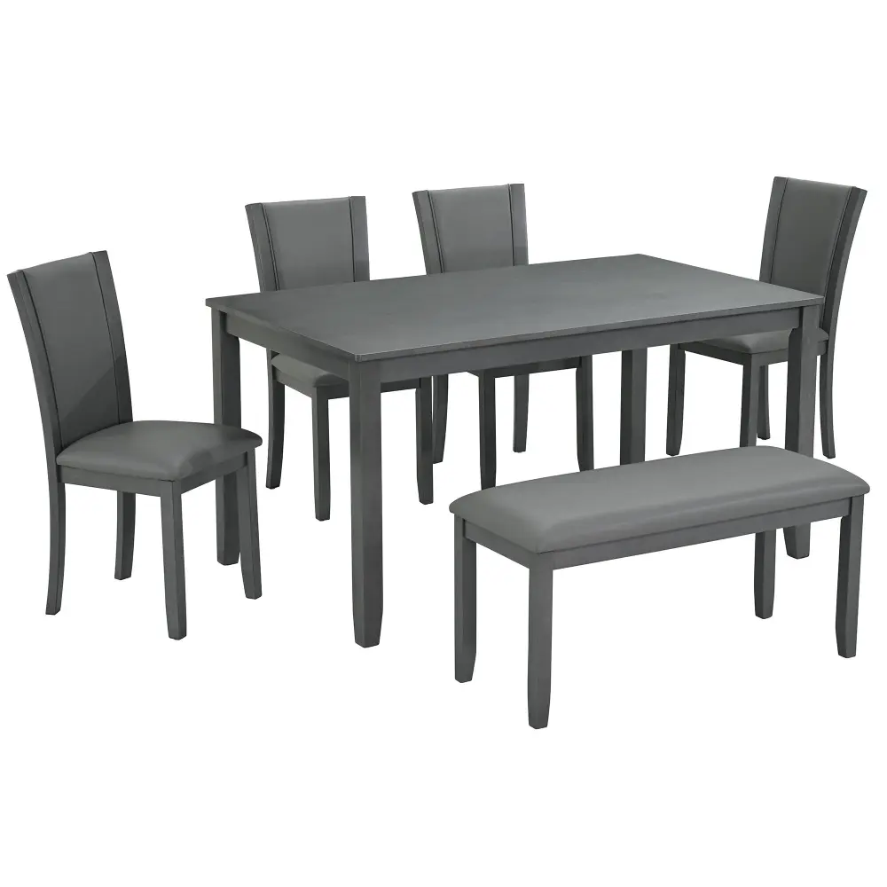 Sleek 6 Piece Dining Table Set Bench And Chairs Dining Room Or Kitchen - Gray