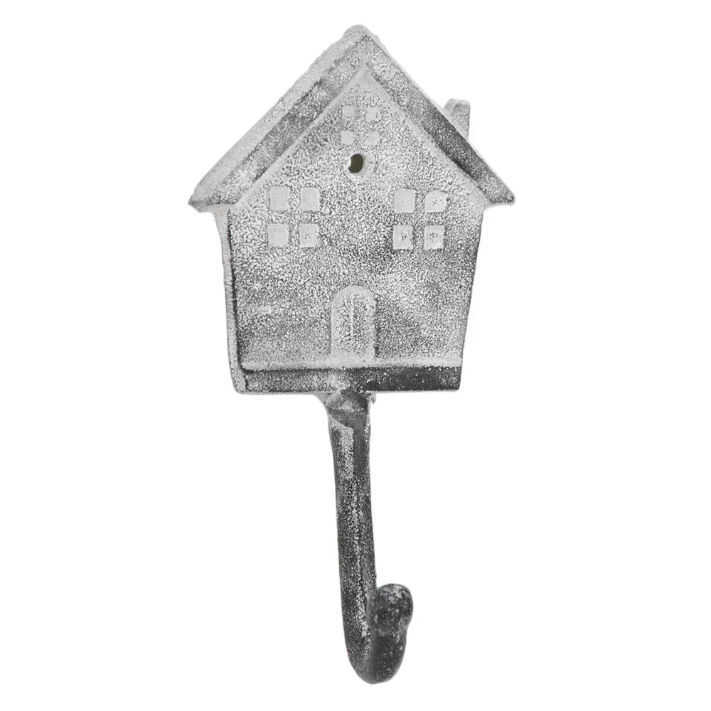 Bleached Grey Steel House Shaped Wall Hook, 6-1/2"