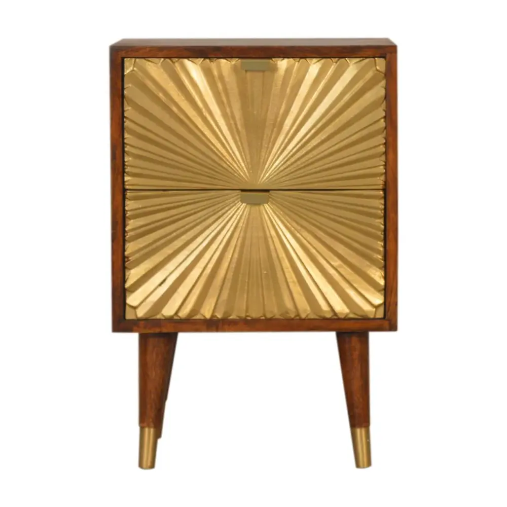 Geometric Metal Manila - Nightstand - Brown / Gilded