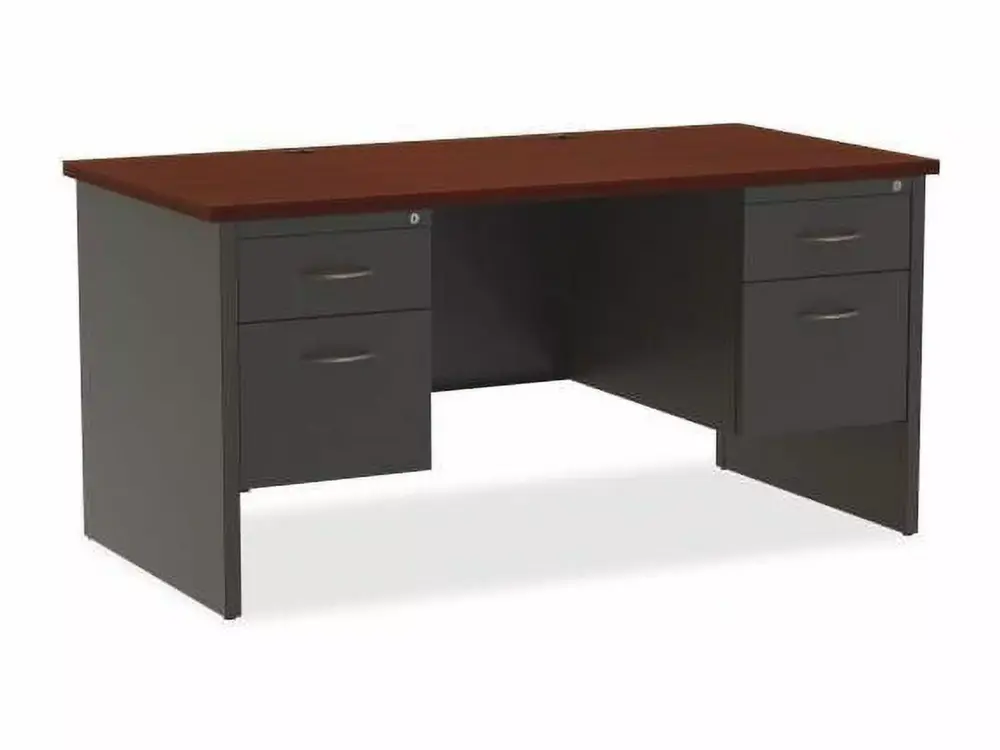 Double Pedestal Desk 30x60 Cherry Mahogany Lorell