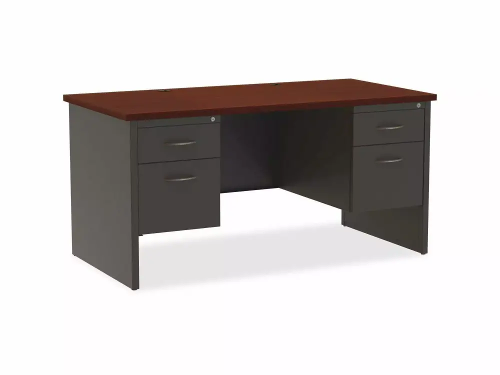 Double Pedestal Desk 30x60 Cherry Mahogany Lorell
